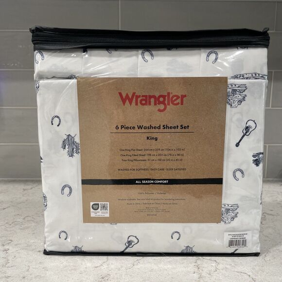 Wrangler 6 pc KING Washed Soft Sheet Set Western Desert Cowboy Guitar Cactus NEW - Picture 10 of 10